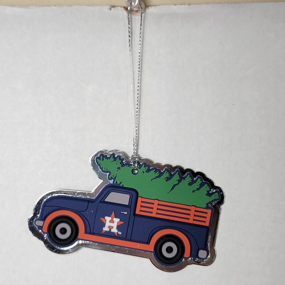 MLB Houston Astros Christmas Ornament Flat Metal Truck w/ Tree - NWOT